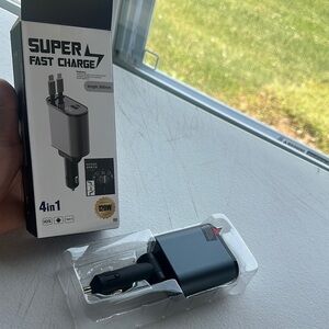 NEW Super Fast Charge 4-in-1 Car Charger - Black
